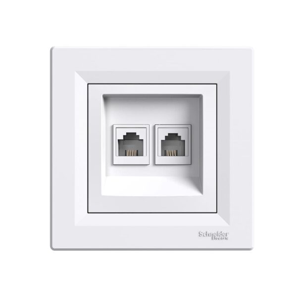Розетка телефонная 2-я, RJ11, 4 контакта, Белая, Asfora EPH4200121
