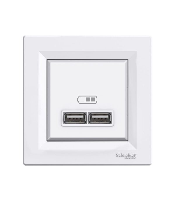 Розетка USB, 2 выхода 2.0, 5V-DC, макс 2.1A, Белая, Asfora EPH2700221