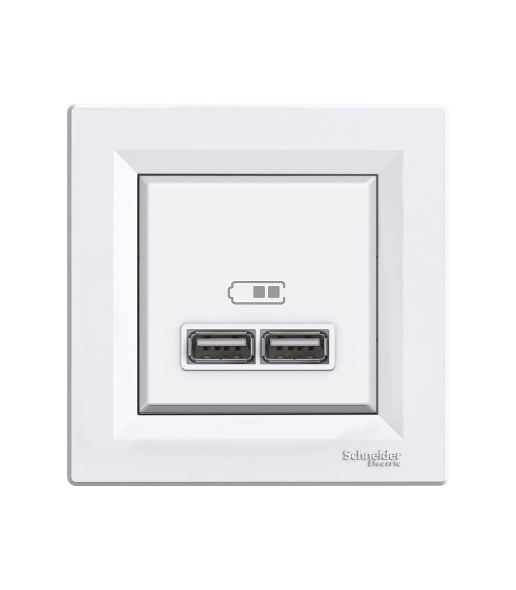 rozetka-usb-2-vyhoda-2.0-5v-dc-maks-2.1a-belaya-asfora-eph2700221-1 Розетка USB, 2 выхода 2.0, 5V-DC, макс 2.1A, Белая, Asfora EPH2700221 — изображение 1