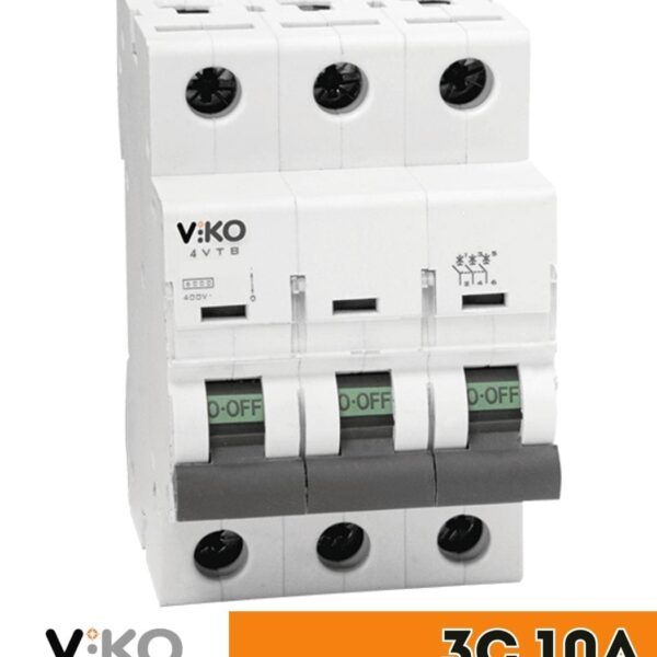 Выключатель автоматический Viko, 3P, C, 10A, 4,5kA 4VTB-3C10