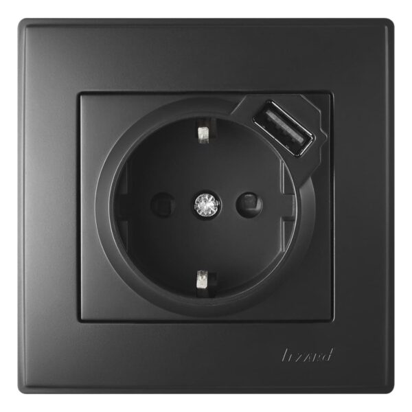 Розетка одинарна з заземленням+USB LEZARD LESYA Антрацит 705-4242-181