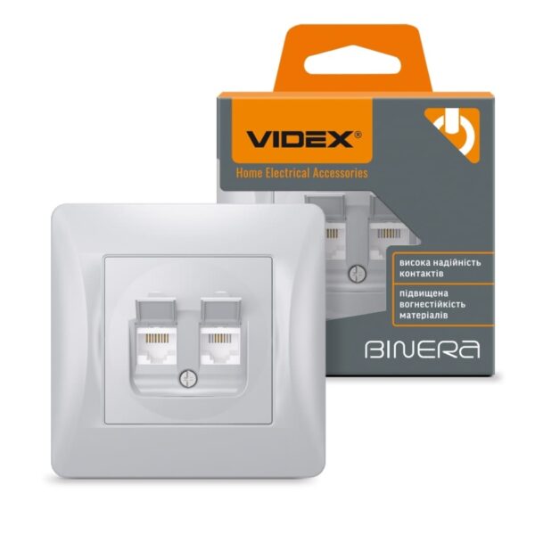 Розетка компьютерная и телефонная (PC+TF) Серебряный шёлк VIDEX BINERA (VF-BNSK2PC6TF3-SS)
