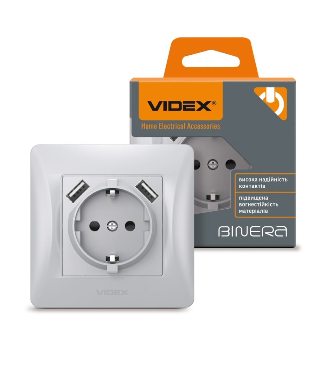 rozetka-odinarna-iz-zazemlennyam-ta-2usb-sribniy-shovk-videx-binera Розетка одинарная с заземлением + 2 USB Серебряный шёлк VIDEX BINERA (VF-BNSK1GU2-SS) — изображение 1