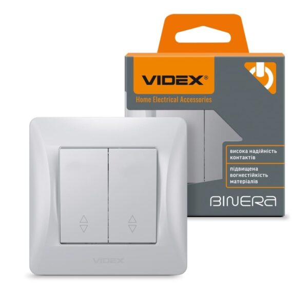Выключатель двойной проходной Серебряный шёлк VIDEX BINERA (VF-BNSW2P-SS)