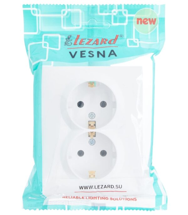 Розетка двойная с заземлением LEZARD VESNA Белая (742-0200-127B) - Зображення 6