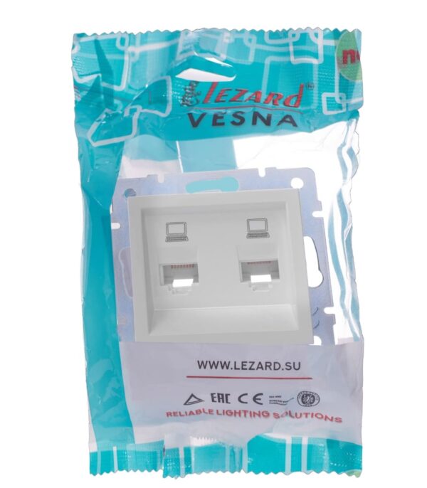 Розетка двойная компьютерная PC LEZARD VESNA Белая (742-0288-141) — изображение 9