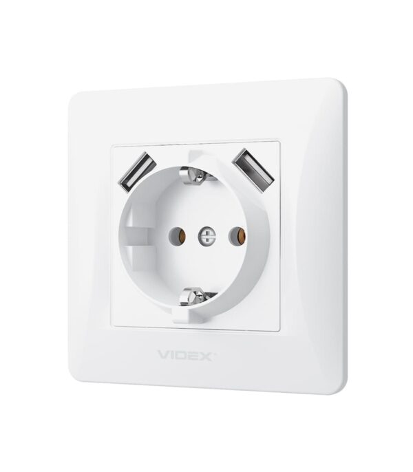 Розетка одинарная с заземлением и 2USB белая VIDEX BINERA (VF-BNSK1GU2-W) — изображение 3