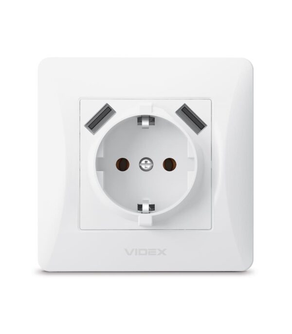 Розетка одинарная с заземлением и 2USB белая VIDEX BINERA (VF-BNSK1GU2-W) — изображение 2