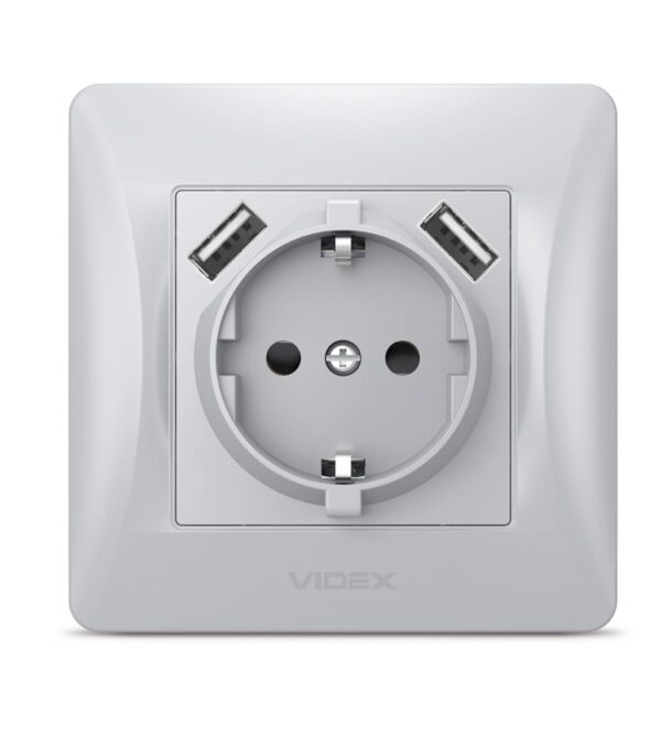 Розетка одинарная с заземлением + 2 USB Серебряный шёлк VIDEX BINERA (VF-BNSK1GU2-SS) — изображение 2