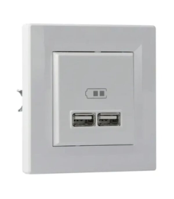 Розетка USB, 2 выхода 2.0, 5V-DC, макс 2.1A, Белая, Asfora EPH2700221 — изображение 4