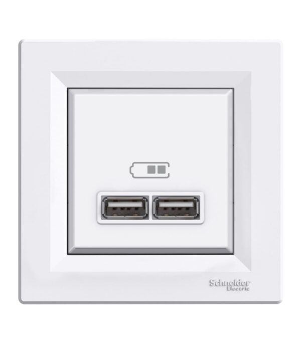 Розетка USB, 2 выхода 2.0, 5V-DC, макс 2.1A, Белая, Asfora EPH2700221 — изображение 2