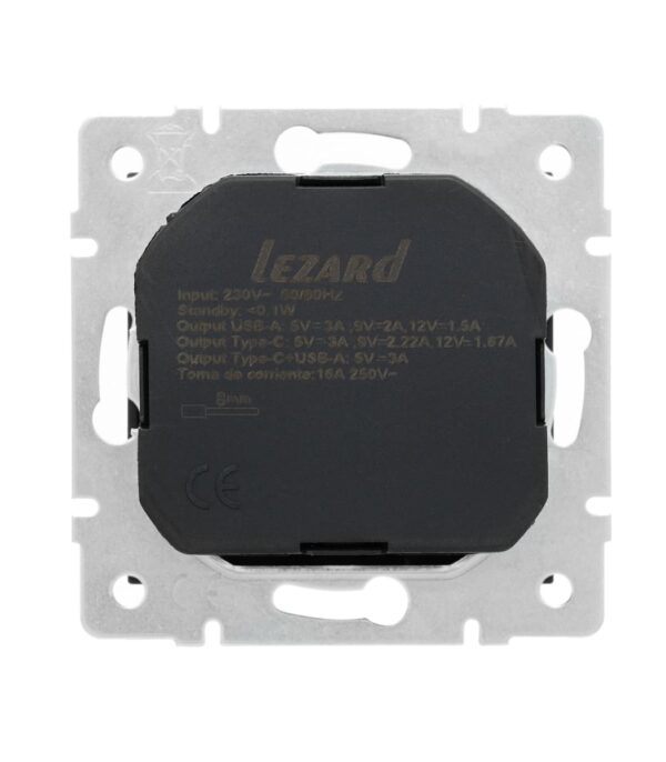 Розетка одинарная с заземлением + USB, USB-C LEZARD VESNA Антрацит (742-4288-181TC) — изображение 3