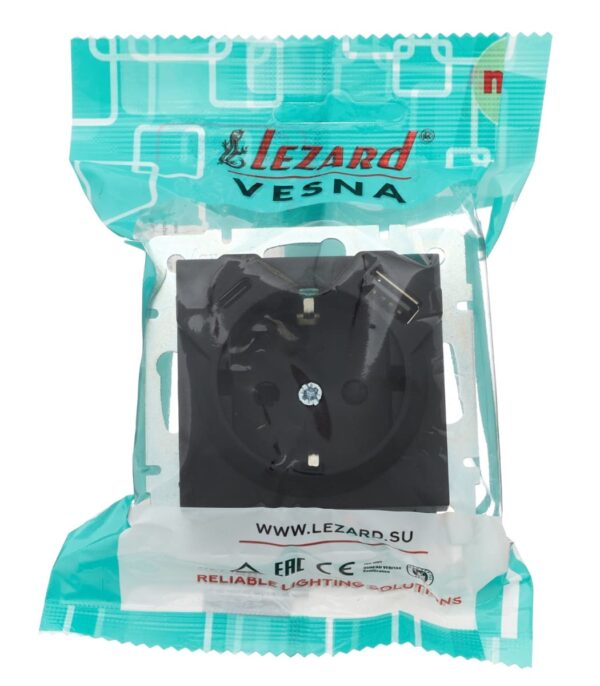 Розетка одинарная с заземлением + USB, USB-C LEZARD VESNA Антрацит (742-4288-181TC) — изображение 5